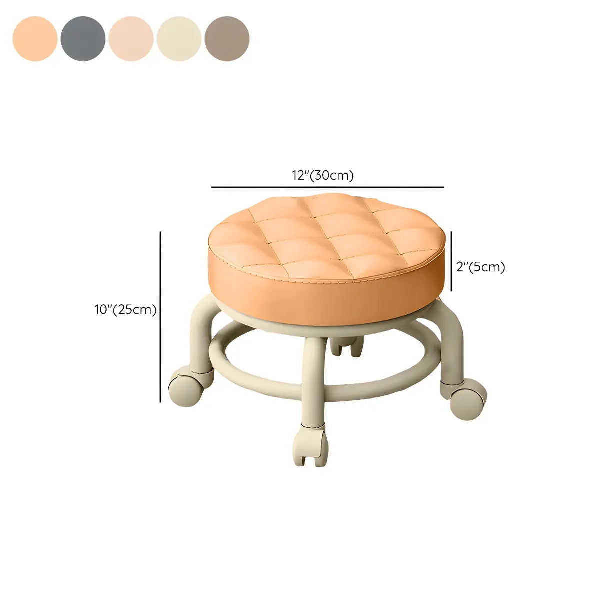 Beige Round Faux Leather Small Sliding Ottoman Stool 