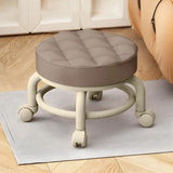 Beige Round Faux Leather Small Sliding Ottoman Stool Image - 9