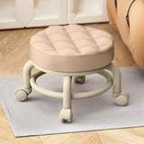 Beige Round Faux Leather Small Sliding Ottoman Stool Image - 5