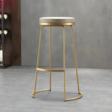 Beige Round Leather Backless Sled Metal Bar Stools Image - 1