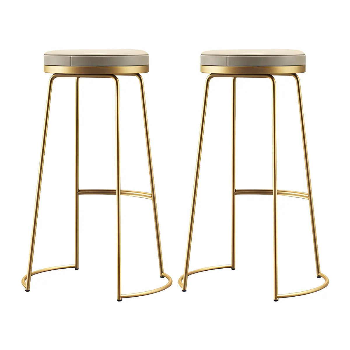 Beige Round Leather Backless Sled Metal Bar Stools Image - 11