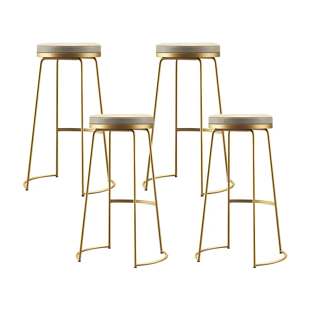 Beige Round Leather Backless Sled Metal Bar Stools Image - 13