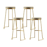 Beige Round Leather Backless Sled Metal Bar Stools Image - 13