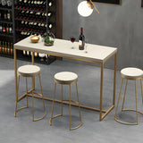 Beige Round Leather Backless Sled Metal Bar Stools Image - 16