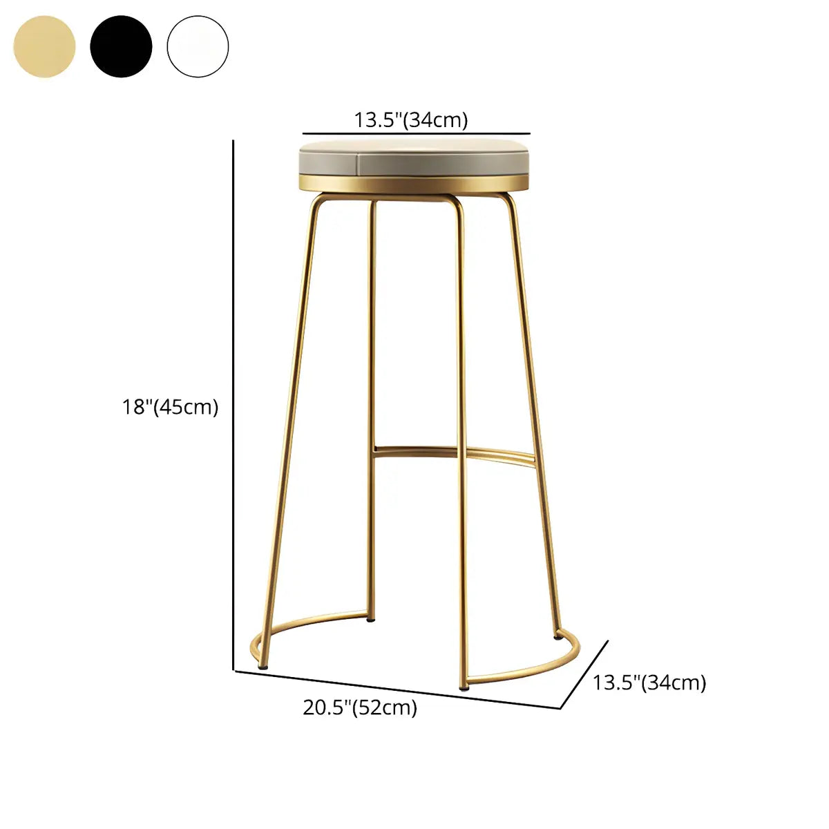 Beige Round Leather Backless Sled Metal Bar Stools 