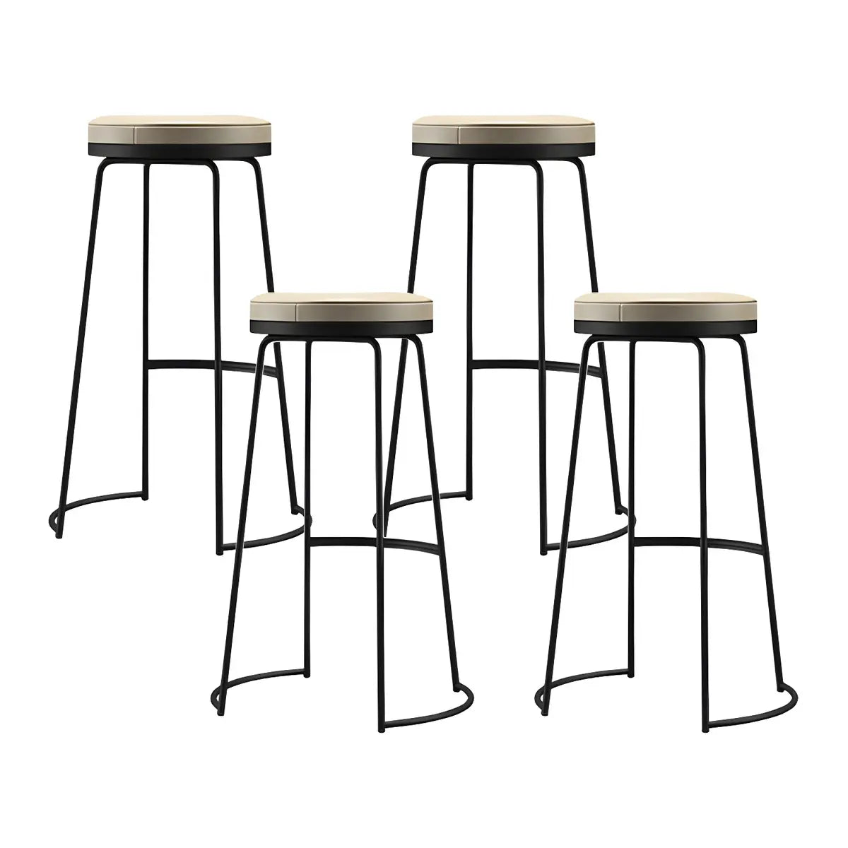 Beige Round Leather Backless Sled Metal Bar Stools Image - 3