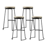 Beige Round Leather Backless Sled Metal Bar Stools Image - 3