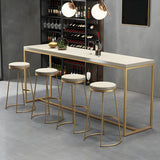 Beige Round Leather Backless Sled Metal Bar Stools Image - 4