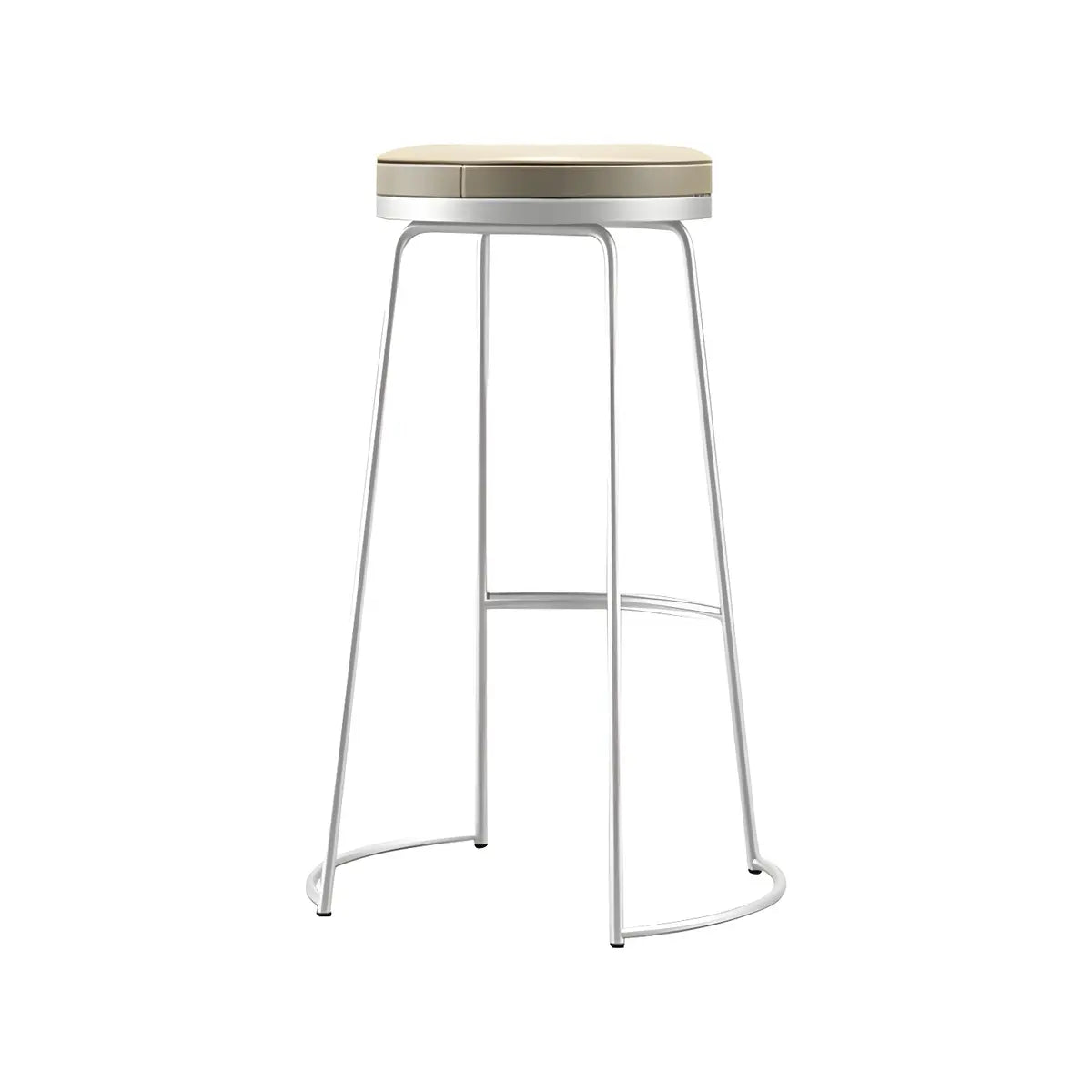 Beige Round Leather Backless Sled Metal Bar Stools Image - 5