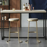 Beige Round Leather Backless Sled Metal Bar Stools Image - 6