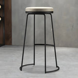 Beige Round Leather Backless Sled Metal Bar Stools Image - 7