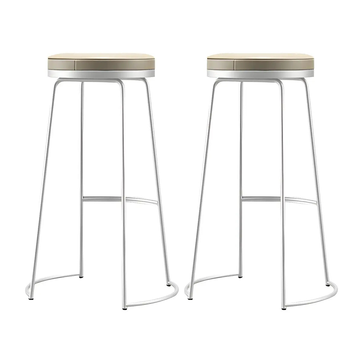 Beige Round Leather Backless Sled Metal Bar Stools Image - 8