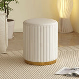 Beige Round Upholstered Vanity Stool with Wooden Base Image - 1