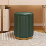 Beige Round Upholstered Vanity Stool with Wooden Base Image - 11