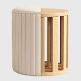 Beige Round Upholstered Vanity Stool with Wooden Base Image - 16