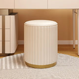 Beige Round Upholstered Vanity Stool with Wooden Base Image - 17