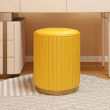 Beige Round Upholstered Vanity Stool with Wooden Base Image - 19