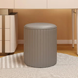 Beige Round Upholstered Vanity Stool with Wooden Base Image - 2