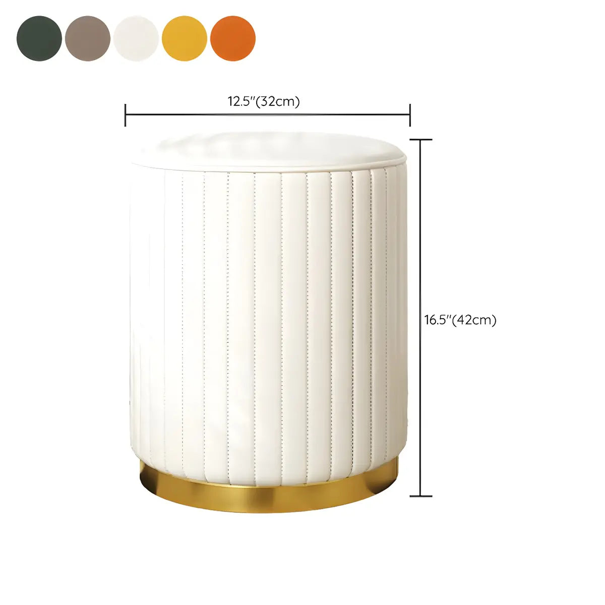 Beige Round Upholstered Vanity Stool with Wooden Base 