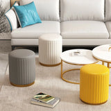 Beige Round Upholstered Vanity Stool with Wooden Base Image - 7