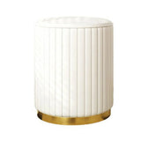 Beige Round Upholstered Vanity Stool with Wooden Base Image - 9