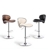 Beige Saddle Leather Adjustable Metal Swivel Bar Stool Image - 4