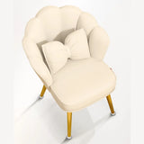 Beige Scalloped Upholstered Velvet Armrest Dining Chair Image - 16