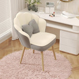 Beige Scalloped Upholstered Velvet Armrest Dining Chair Image - 29