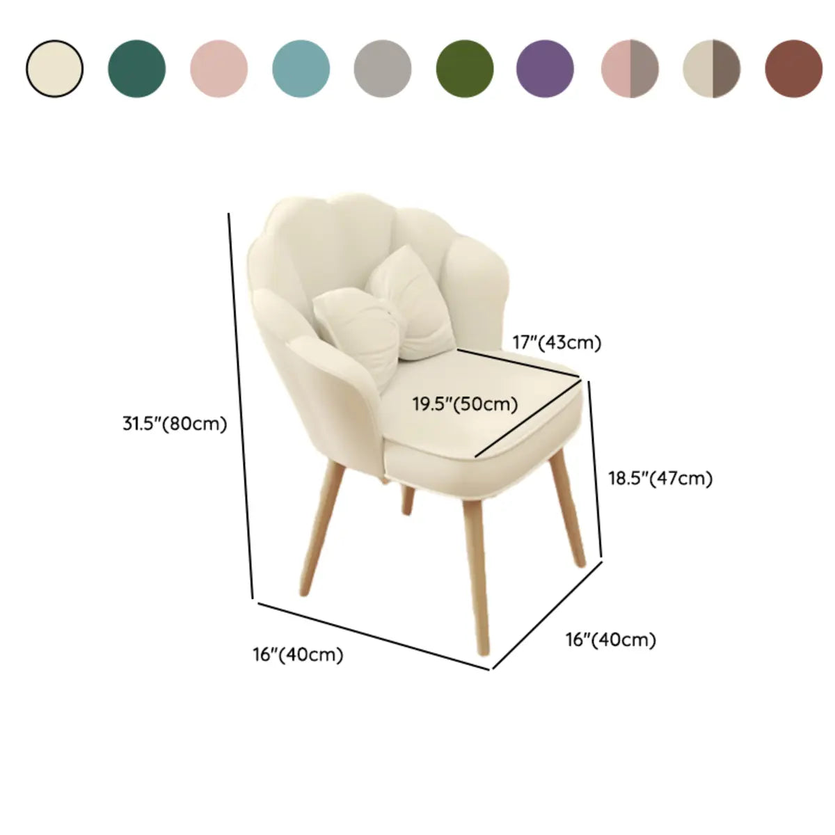 Beige Scalloped Upholstered Velvet Armrest Dining Chair 