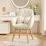 Beige Scalloped Upholstered Velvet Armrest Dining Chair Image - 8