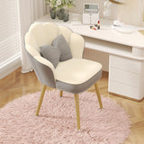 Beige Scalloped Upholstered Velvet Armrest Dining Chair Image - 10