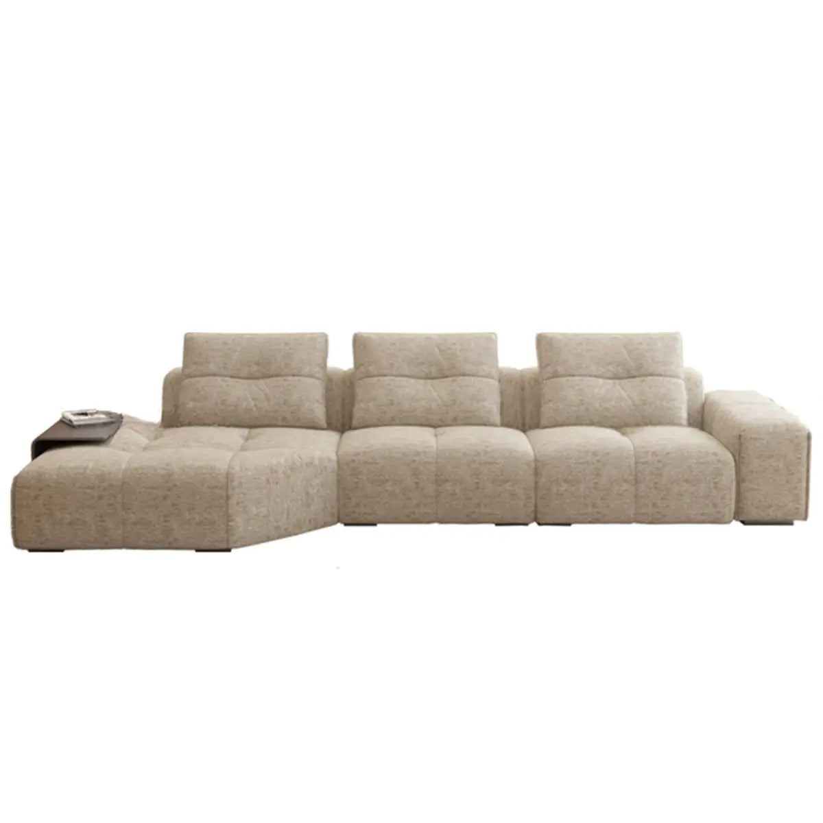 Beige Scratch Resistant Chenille L-Shape Sofa Chaise Image - 13