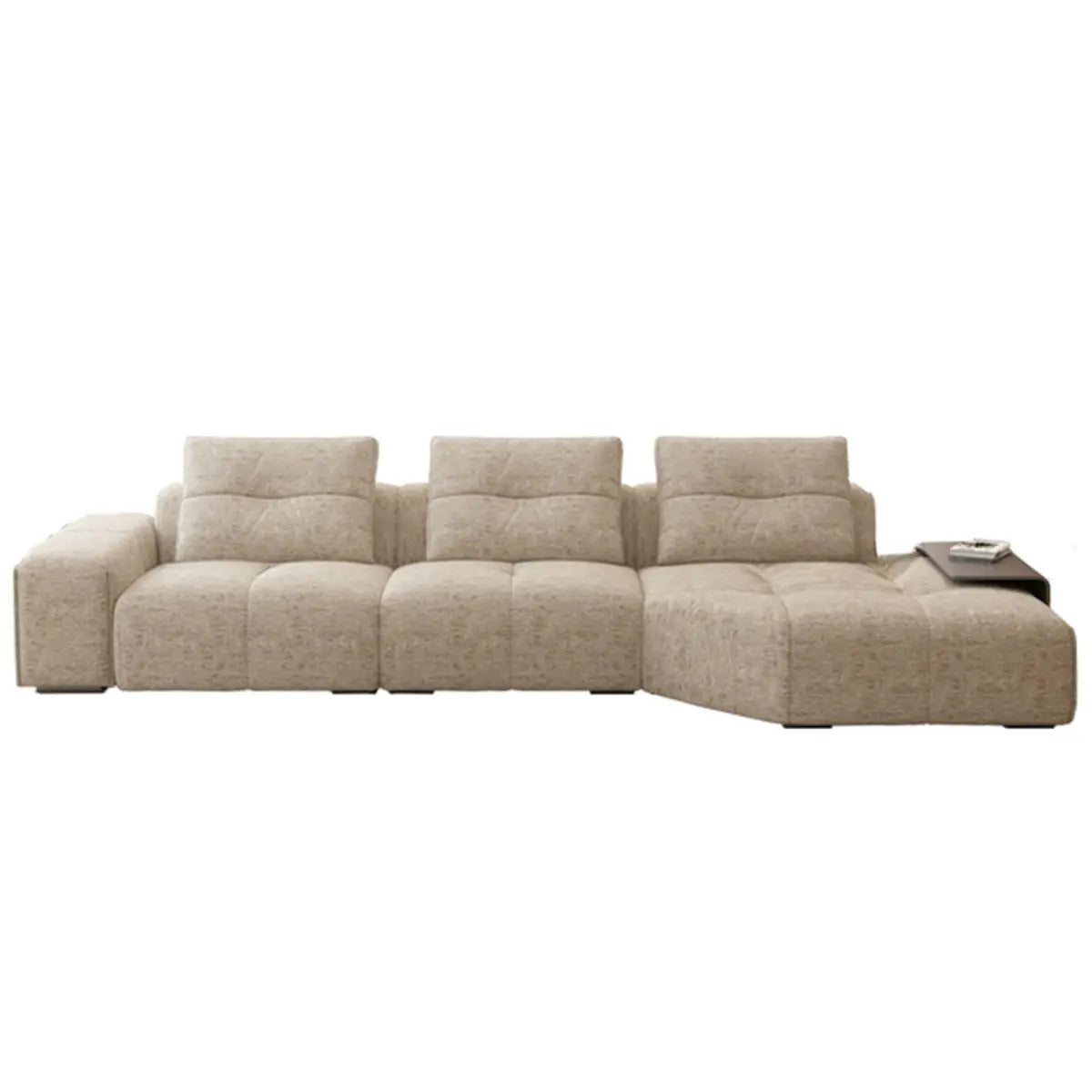 Beige Scratch Resistant Chenille L-Shape Sofa Chaise Image - 14