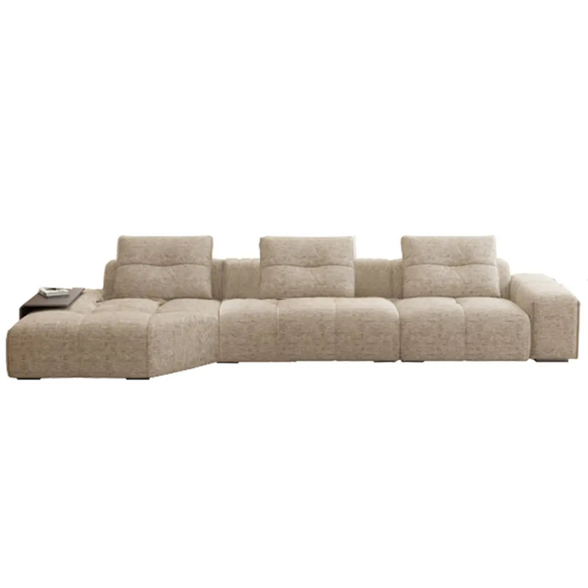 Beige Scratch Resistant Chenille L-Shape Sofa Chaise Image - 15