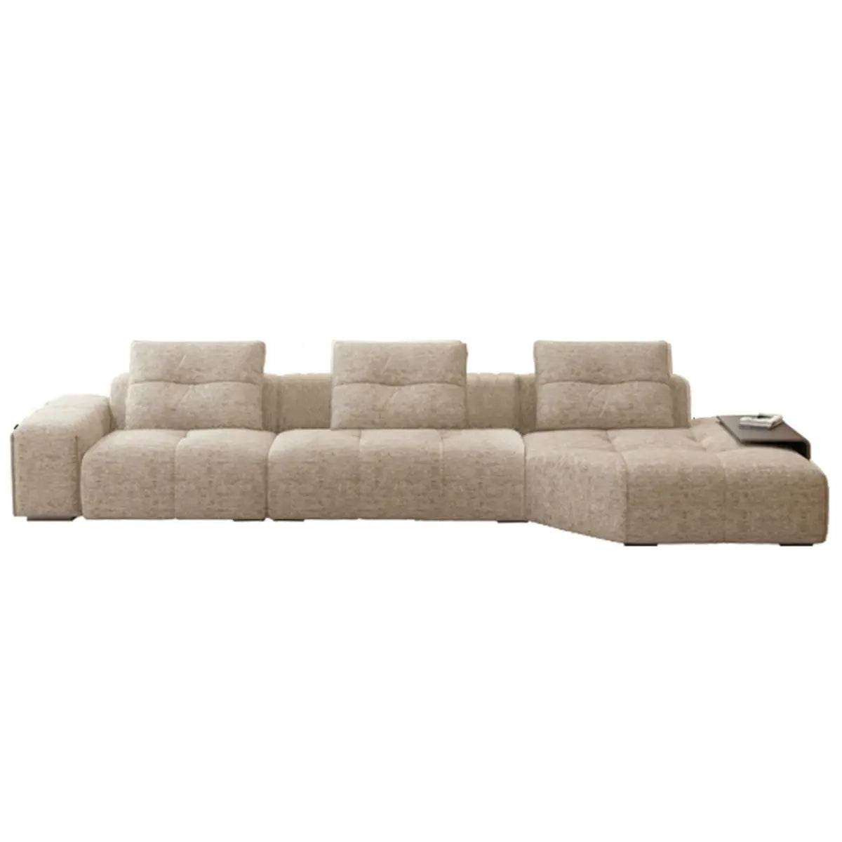 Beige Scratch Resistant Chenille L-Shape Sofa Chaise Image - 16