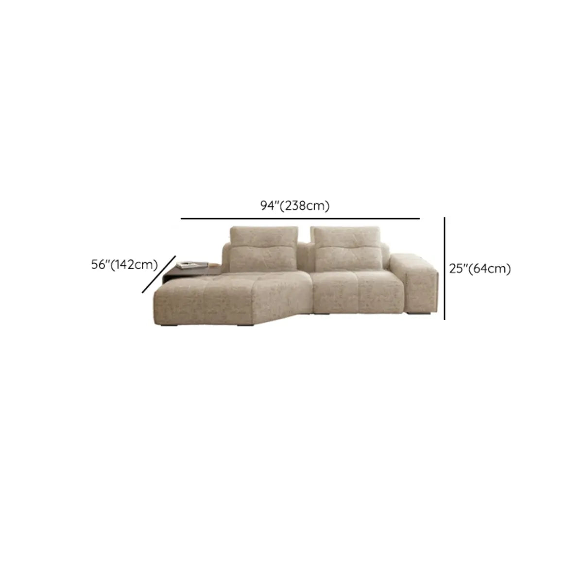 Beige Scratch Resistant Chenille L-Shape Sofa Chaise 