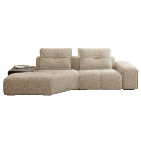 Beige Scratch Resistant Chenille L-Shape Sofa Chaise Image - 2