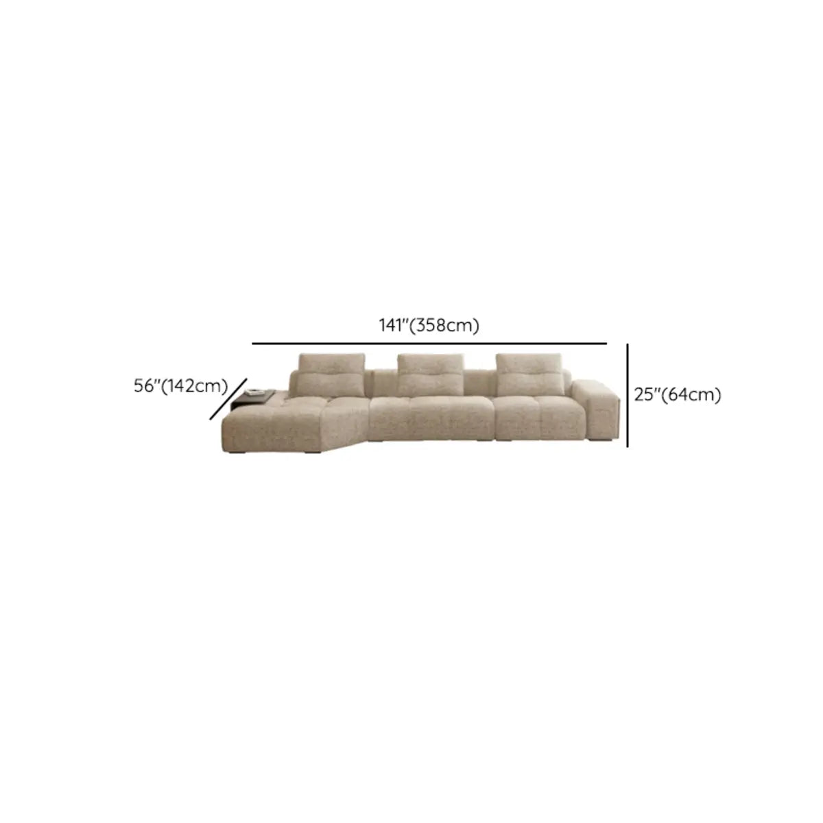 Beige Scratch Resistant Chenille L-Shape Sofa Chaise Image - 20