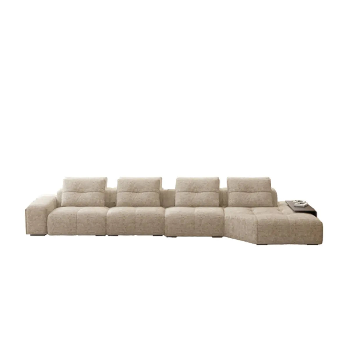 Beige Scratch Resistant Chenille L-Shape Sofa Chaise Image - 3