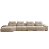 Beige Scratch Resistant Chenille L-Shape Sofa Chaise Image - 5