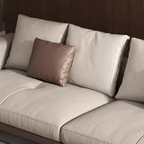 Beige Scratch Resistant Leather Pillow Back Sofa Image - 10