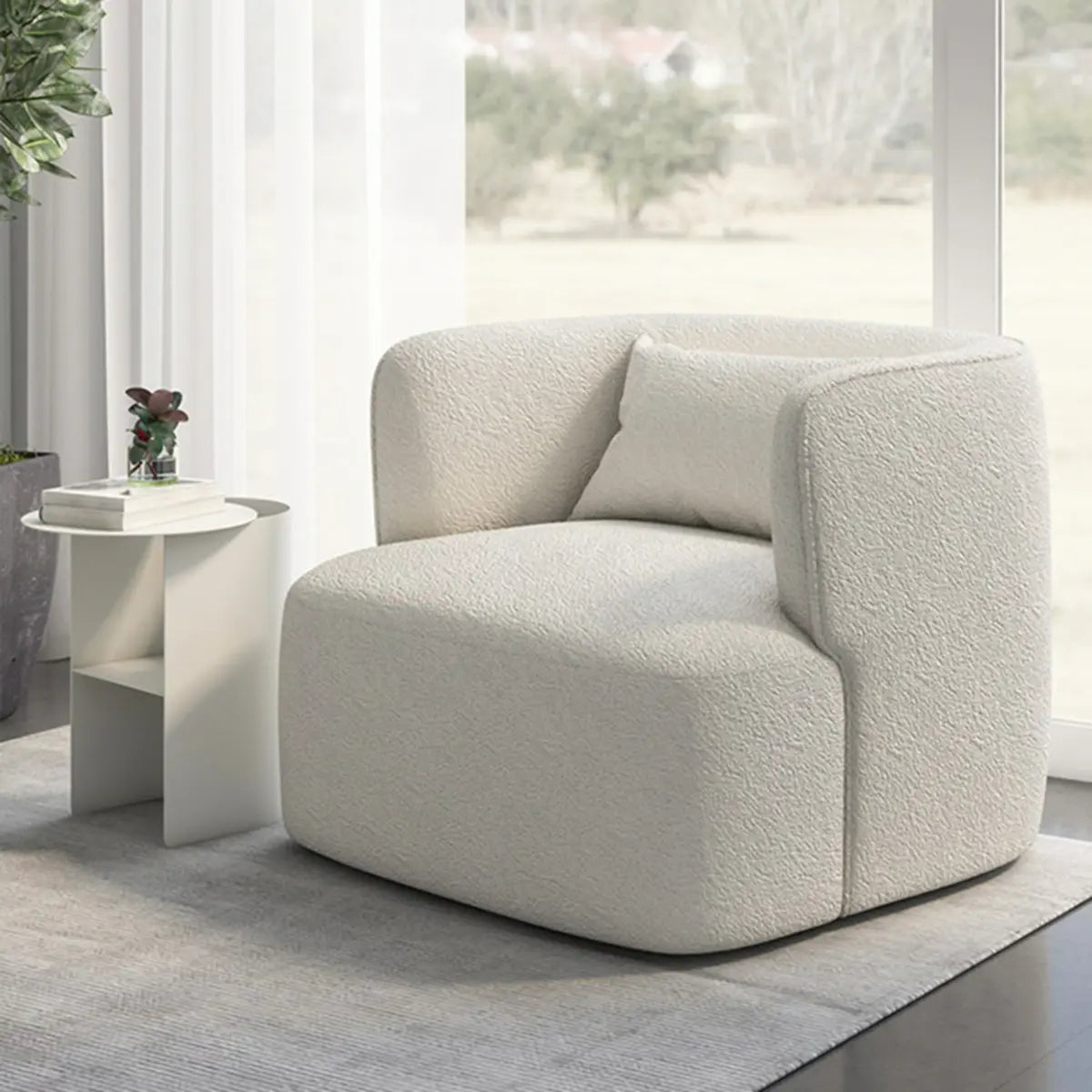 Beige Scratch Resistant Sherpa Recessed Arm Barrel Chair Image - 1