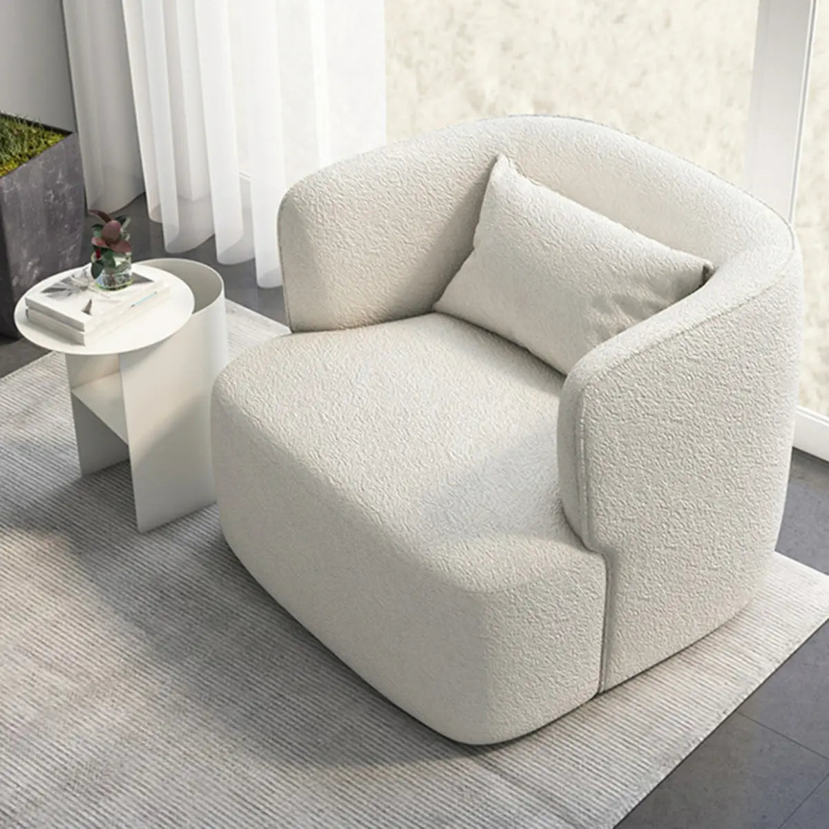 Beige Scratch Resistant Sherpa Recessed Arm Barrel Chair Image - 8