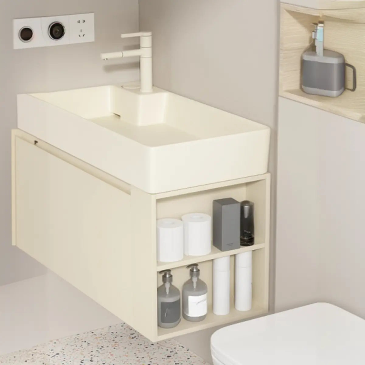 Beige Sink Ceramic Multi-Door Storage Bathroom Vanity Image - 4