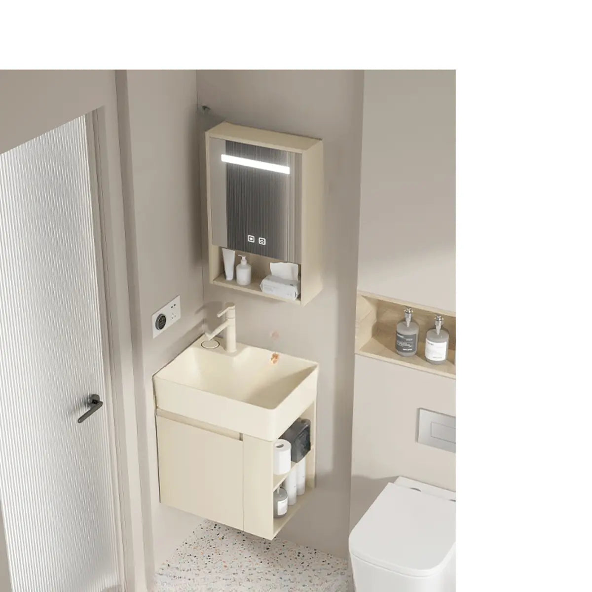 Beige Sink Ceramic Multi-Door Storage Bathroom Vanity Image - 5