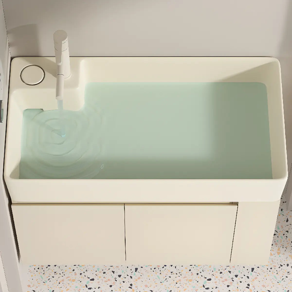 Beige Sink Ceramic Multi-Door Storage Bathroom Vanity Image - 6