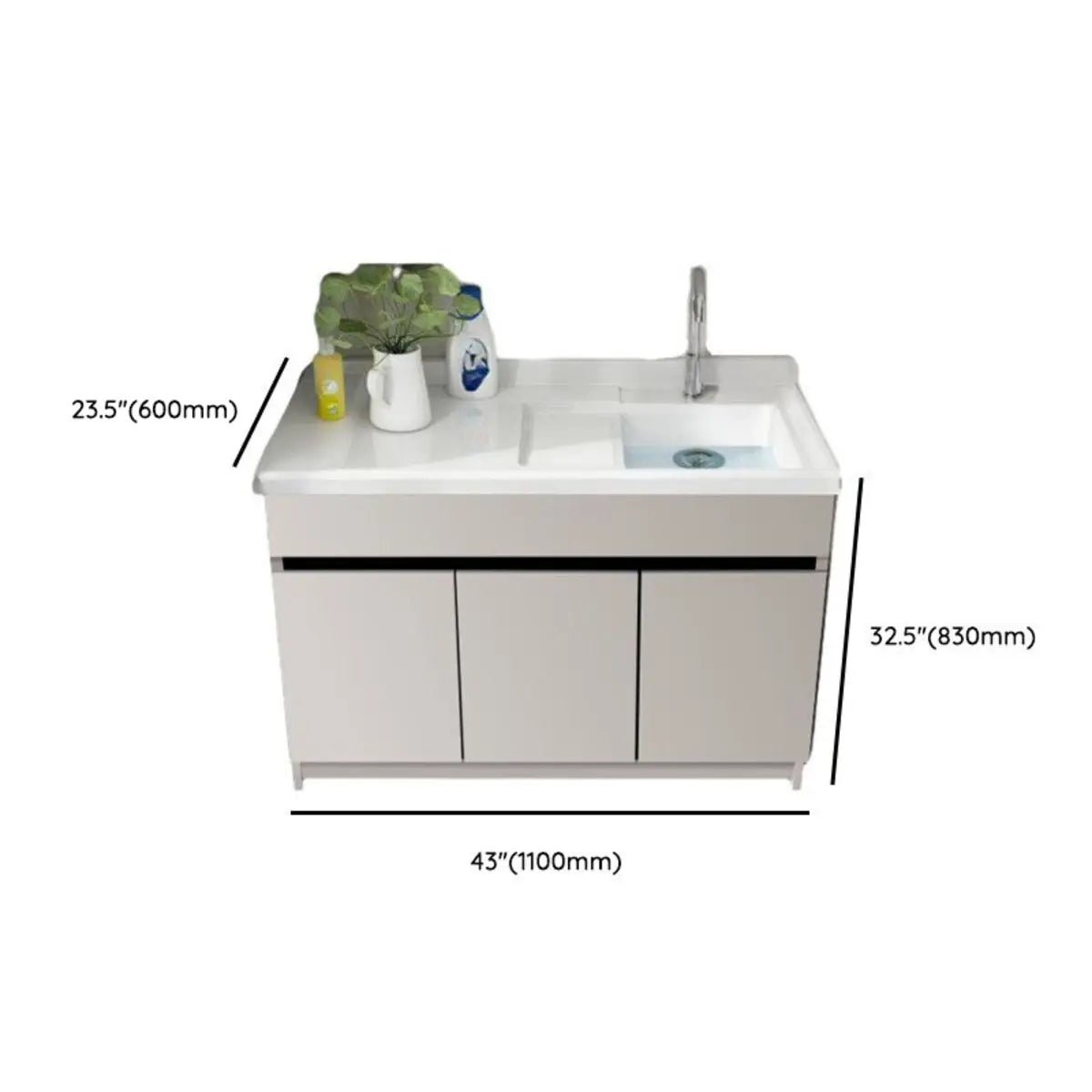 Beige Sink Stone Bathroom Vanity with Basin and Shelves Image - 19