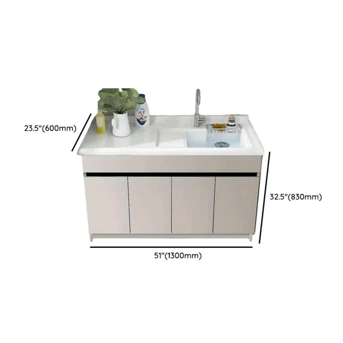 Beige Sink Stone Bathroom Vanity with Basin and Shelves Image - 20