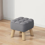 Beige Square Cotton Blend Footstool Wood Small Ottoman Image - 11