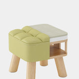 Beige Square Cotton Blend Footstool Wood Small Ottoman Image - 12